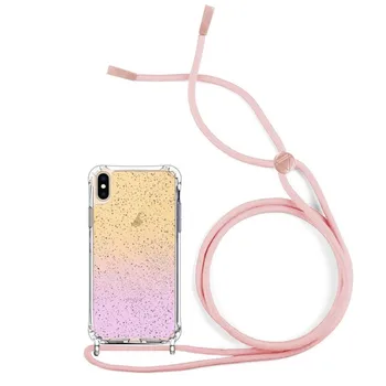 Funda Antigolpe degradada purpurina iPhone X / XS + Cordón Rosa - Gel Tpu silicona esquinas reforzadas Cuerda colgar