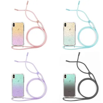 Funda Antigolpe degradada purpurina iPhone X / XS + Cordón Rosa - Gel Tpu silicona esquinas reforzadas Cuerda colgar