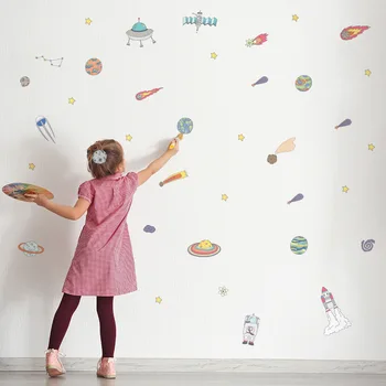 Funlife Desene animate Rachete Spațiale Astronaut Perete Decal Autocolant,PVC Transparent Camera pentru Copii de gradinita Murale de Perete Decor,Copii Cadou