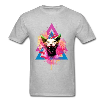Furios Pisica Sphynx T-shirt Acuarelă Splash T Camasa Barbati Topuri Model Geometric Îmbrăcăminte din Bumbac Tricouri Tricou Negru Nebun
