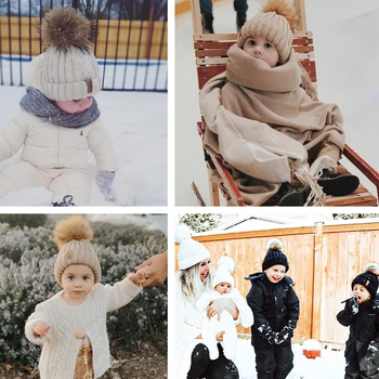 FURTALK Iarna pălăria pentru Copii de Varsta 1-10 Knit Beanie iarna pentru copii pălărie pentru copii blana Pom Pom Pălării pentru fete și băieți
