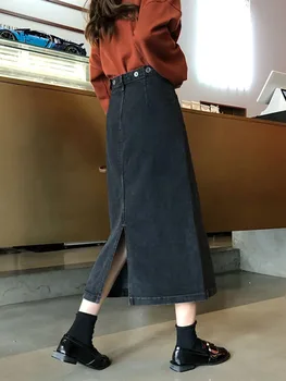 Fusta Denim pentru Femei Toamna Versiunea coreeană Elegant Talie Mare Arată Divizat Subțire Ins Net Red Retro Mid Mult Fusta a-line Moda