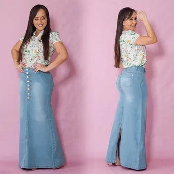 Fuste femei 2020 stil coreean fusta Casual Femei Fata Buton Spălate Denim-Linie Fuste Lungi Fusta Jean fusta casual