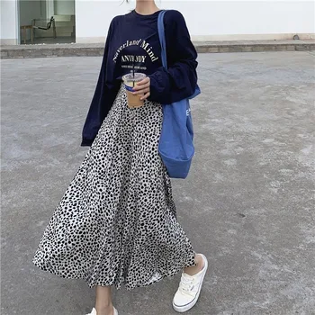 Fuste Femei Cu Talie Înaltă Leopard Imprimate Retro Elegant Slim Elegant Pentru Femei Fusta Midi Stil Coreean Toamna Liber New Sosire Maree