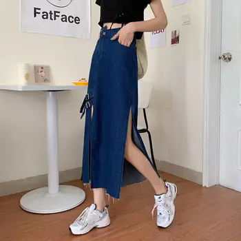 Fuste Femei de Moda de Cauzalitate Toate-meci Butonul Femei Denim Fusta a-Line Stil coreean Solid Simplu Talie Mare Vara Streetwear