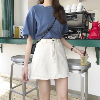Fuste Femei Harajuku Kawaii Ulzzang Stil coreean Dulce Doamnelor Elegante Femei Fusta Mini Simplu All-meci Solid de Vară Jos