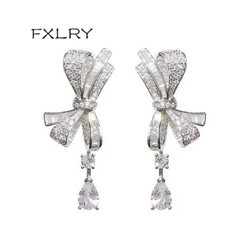 FXLRY elegant de culoare alb cubic zirconia bowknot stralucind cercei stud pentru Fete Matrimoniale Moda Bijuterii