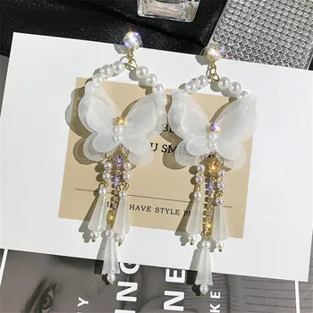 FYUAN coreean Fluture Alb Cristal Picătură Cercei pentru Femeile Bijoux coreean Ciucure Lung Pearl Cercei Legăna cu Bijuterii Cadouri