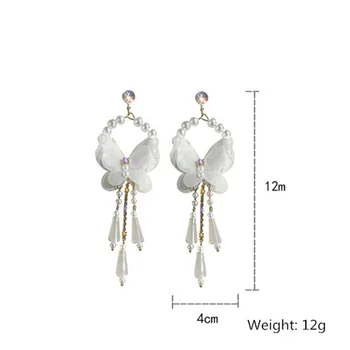 FYUAN coreean Fluture Alb Cristal Picătură Cercei pentru Femeile Bijoux coreean Ciucure Lung Pearl Cercei Legăna cu Bijuterii Cadouri