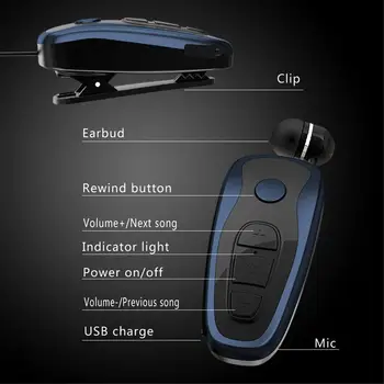 Fără fir Bluetooth Stereo pentru Căști Căști Clip Cască Clip-on Earbud Retractabil Handsfree de Asteptare pentru Conducere Întâlnire