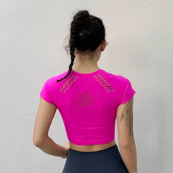 Fără sudură Gol Sexy Yoga Maneci Scurte Topuri de Funcționare în aer liber de Fitness Slim Sport t-shirt Rapid-uscat Respirabil Yoga Tricou
