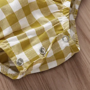 Galben/alb grilă copilul romper vara volane de dantela cu spatele gol salopeta nou-născut jocuri pentru copii haine copii Sunsuit 0-18m