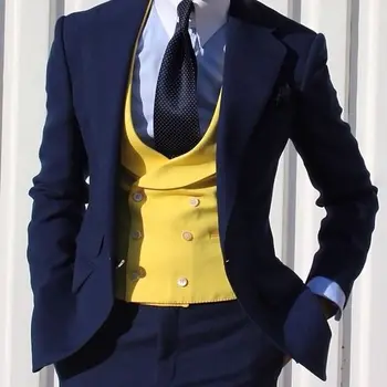Galben Dublu Rânduri Nunta Vesta Mens Vesta Slim Fit Design Cele Mai Recente Moda Mai Buni Oameni Stil Britanic Bărbați Veste