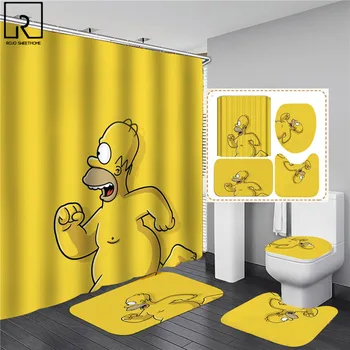 Galben Simpson Perdele de Dus de Desene animate de Imprimare 3D Baie Perdea cu Cârlig Set Poliester rezistent la apa WC Cadă Ecran Decor Acasă