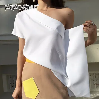 GALCAUR de Pe Umăr Tricou Femei Volane Neregulate Guler Asimetric Pulover Scurt Topuri Pentru Femei de Moda Haine Noi