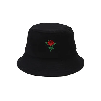 Galeata Cu Capac De Vară De Imprimare A Crescut Găleată Pălărie Broderie Flori Pălărie Pescar Pălărie Neagră Hip Hop De Pescuit Harajuku Soare Preveni Pălărie