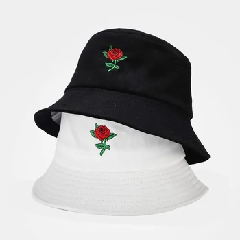 Galeata Cu Capac De Vară De Imprimare A Crescut Găleată Pălărie Broderie Flori Pălărie Pescar Pălărie Neagră Hip Hop De Pescuit Harajuku Soare Preveni Pălărie