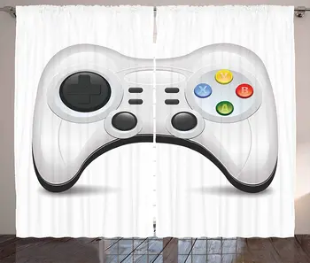 Gamer Perdele Moderne Gamepad cu Colorat Butoane de Acțiune cu Joystick-uri și D-Pad-ul, Camera de zi Geamul de la Dormitor, Draperii Gri Pal