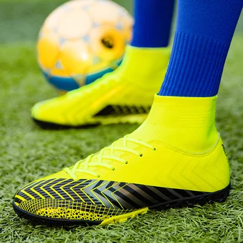 Gazon De Fotbal Mens Pantofi De Înaltă Glezna Talpa Exterioară Pene Scurte Spike Fotbal Cizme Profesionale Non-Alunecare Respira Adidasi Formare
