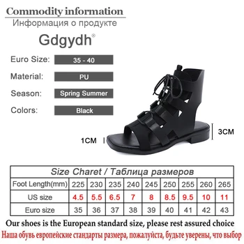 Gdgydh Lace-Up Gladiator Sandals Pătrat Deget De La Picior Deschis 2020 New Sosire Low-Toc Pantofi De Vara Pentru Femei Black Punk Backsling Vintage