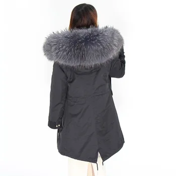 Geaca de iarna Femei Haină de Blană de vulpe Timp Hanorac Îmbrăcăminte exterioară Parka Naturală de Raton Guler de Blană Capota fox linie jacheta Streetwear