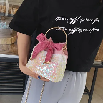 Geanta Femei 2019 Noua Moda Moda coreeană Sequin Mini Lanț Sac Găleată de Toate-meci Umăr Geanta Messenger
