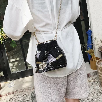 Geanta Femei 2019 Noua Moda Moda coreeană Sequin Mini Lanț Sac Găleată de Toate-meci Umăr Geanta Messenger