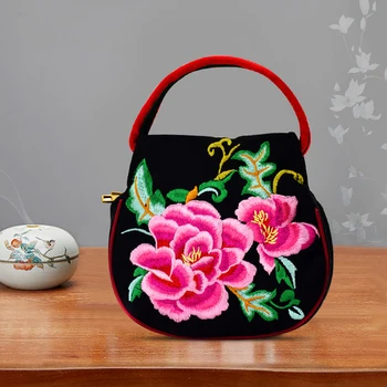 Geantă De Mână Pentru Femei Stil Chinezesc Flori Brodate În Stil Etnic Handmade Flori Frumoase Femei Casual Retro Cumpărături Saci Recipienti Din Plastic
