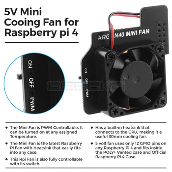 Geeekpi Raspberry Pi 5V Mini Ventilator de Răcire PWM Fan pentru Raspberry Pi 3B / 3B+ / 4B
