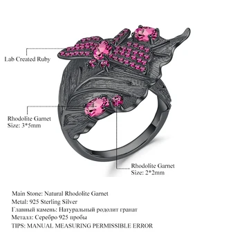 GEM de BALET 0.88 Ct Naturale Rhodolite Granat Inel Reglabil Argint 925 lucrat Manual Frunze Inel Inele pentru Femei Bijoux