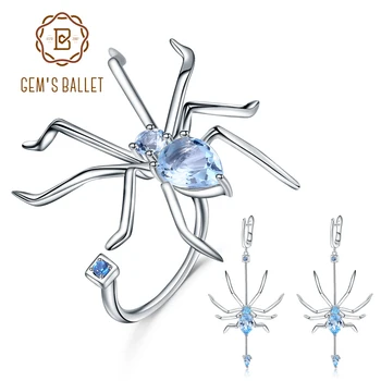 GEM de BALET 8.83 Ct Naturale Sky Blue Topaz Cercei pietre semipretioase Inel Seturi Argint 925 Spider Set de Bijuterii Pentru Femei Kit