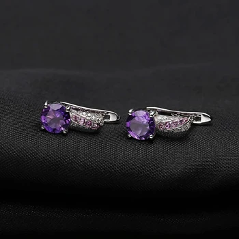 GEM de BALET Rotund Naturale Ametist Violet Închis Bine Seturi de Bijuterii Pure de Argint 925 Cercei Set Inel de Nunta Pentru Femei