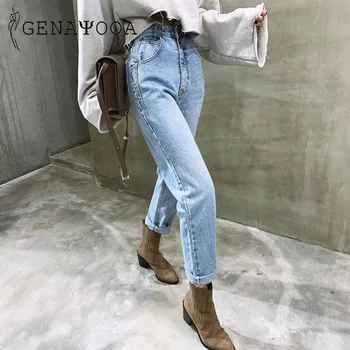 Genayooa coreean Blugi Femei Streetwear Doamnelor Slouchy Jeans din Denim cu Talie Inalta din Bumbac Vintage Creion Pantaloni de Vară 2020 Mama Blugi