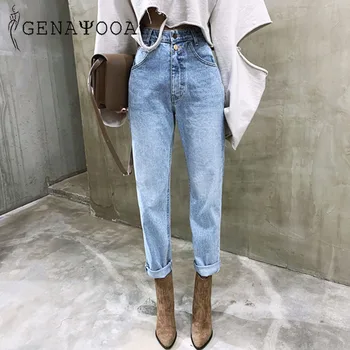 Genayooa coreean Blugi Femei Streetwear Doamnelor Slouchy Jeans din Denim cu Talie Inalta din Bumbac Vintage Creion Pantaloni de Vară 2020 Mama Blugi