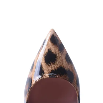 GENSHUO Stilet Tocuri inalte Pantofi pentru Femei din Piele de Brevet Leopard Tocuri Femei Plus Dimensiune a Subliniat Toe Superficial Pompe de Petrecere de Nunta