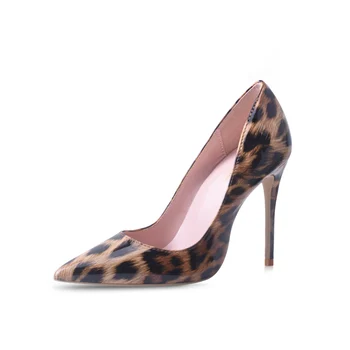 GENSHUO Stilet Tocuri inalte Pantofi pentru Femei din Piele de Brevet Leopard Tocuri Femei Plus Dimensiune a Subliniat Toe Superficial Pompe de Petrecere de Nunta