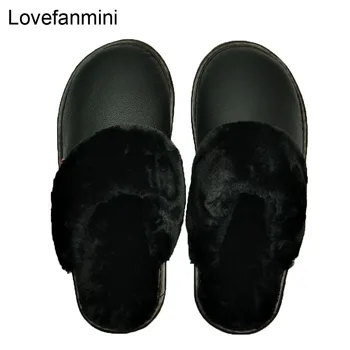 Genuine Piele de Vacă papuci cuplu de interior non-alunecare bărbați femei casa de moda pantofi casual din PVC talpa moale iarna 611GP