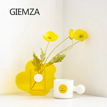 GIEMZA Vaza Transparenta Frunze Acrilice Flori Uscate Botter de Flori Decor Decor Adorabil de Imprimare 1 BUC Kit Drăguț Fata de Camera
