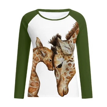Giraffe Print Casual Femei T-Shirt Cu Maneci Lungi Vrac Plus Dimensiune Toamna Iarna Femei Pulover Tricou Top Familie De Anul Nou De Îmbrăcăminte