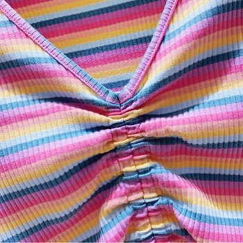 Gkfnmt V-Neck Maneca Lunga Tricou Femei 2020 Primavara Toamna Topuri Tricot cu Dungi Blusa Teuri de sex Feminin Casual Dantela Roz T-Shirt