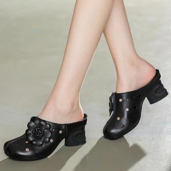 GKTINOO 2020 Nou de Flori de Vară Gol Piele naturala Sandale Femei cu Toc Papuci de Moda Pantofi Elegante Femei Sandale