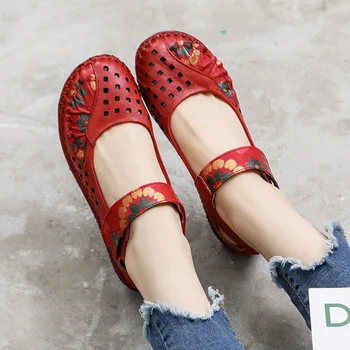 GKTINOO Moda de Primăvară Floare de Design Rotund Deget de la picior Moale Fundul Plat Pantofi Vintage din Piele pentru Femei Balerini Fata Haimana de Mari Dimensiuni