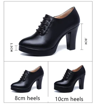 GKTINOO Nou Birou Doamnelor Pantofi Femei Pompe Tocuri inalte Gura Block Lace Up Platform Heels Moda Pantof din Piele Negru
