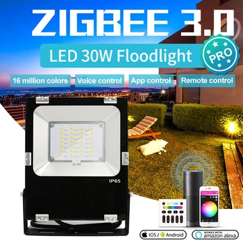 Gledopto 30W Inteligent Zigbee 3.0 Proiector Pro 2500LM RGBCCT în aer liber Lumina IP65 rezistent la apa Functioneaza cu Amazon echo plus SmartThings