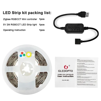 GLEDOPTO ZigBee LED 5V RGB+CCT Calculator TV LED Strip Lumină Kit 2M Casa Inteligentă de la Distanță Controler de Lucru Cu Amazon ECHO Plus