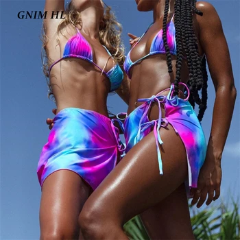 GNIM Trei Piese de costume de Baie Femei Bandaj Bikini Set 2020 Sexy Triunghi Micro Costume de baie de Înaltă Tăiat Beachwear Înoate face baie Femei Costum