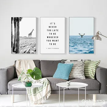 Gohipang Nordic Peisaj Decor Balena Girafa Expresie Panza Pictura Postere Si Printuri Living Arta De Perete Poza Acasa