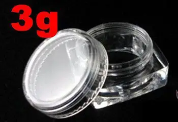 Gol 3g/ml Mici clar pătrat de plastic ps borcan cutie pentru proba Cosmetice ,Machiaj crema unghii sclipici praf pulbere 144pc/lot
