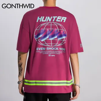 GONTHWID Harajuku Benzi Reflectorizante 3M Creative Print cu Maneci Scurte T Shirt Streetwear Bărbați Hip Hop Bluze Casual Tricouri Tricouri de sex Masculin