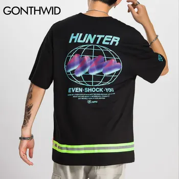 GONTHWID Harajuku Benzi Reflectorizante 3M Creative Print cu Maneci Scurte T Shirt Streetwear Bărbați Hip Hop Bluze Casual Tricouri Tricouri de sex Masculin